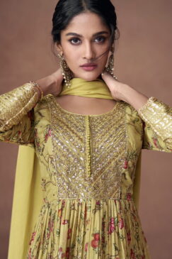 Alternative view of Light Green Organza Silk Anarkali Gown
