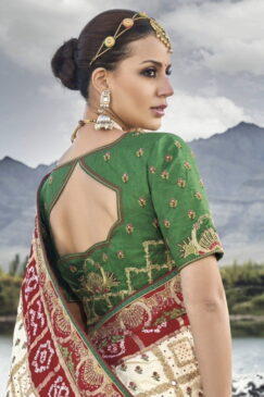 Alternative view of Cream Bandhani Bridal Saree