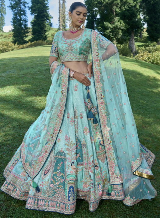 Sea Green Silk Bridal Lehenga Choli