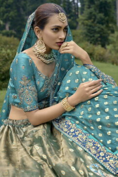 Alternative view of Green Silk Embroidered Bridal Lehenga Choli