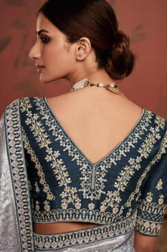 Alternative view of Grey Soft Dola Silk Wedding Saree