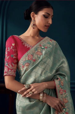 Alternative view of Sea Green Pure Silk Wedding Saree