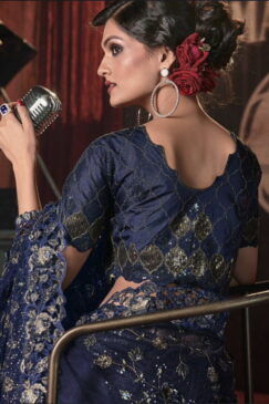 Alternative view of Blue Digital Net Bridal Party Saree