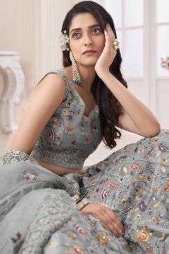 Alternative view of Grey Art Silk Embroidered Bridal Lehenga Choli