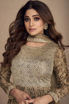 Alternative view of Beige Gold Chinon Silk Embroidered Palazzo Suit