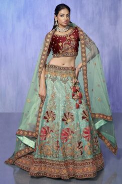 Turquoise Heavy Embroidered Bridal Lehenga Choli