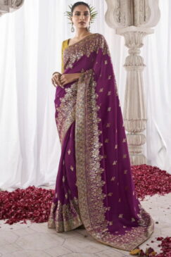 Purple Kora Silk Wedding Saree