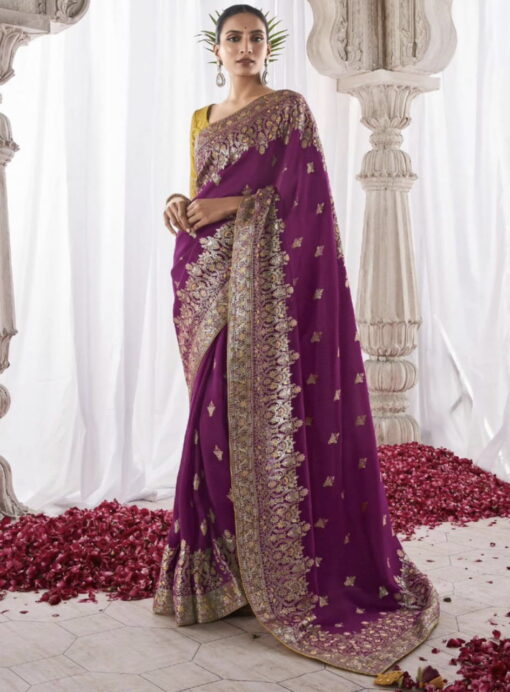 Purple Kora Silk Wedding Saree