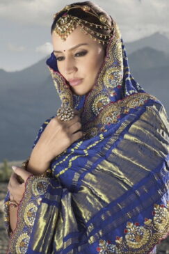 Alternative view of Royal Blue Bandhani Bridal Saree