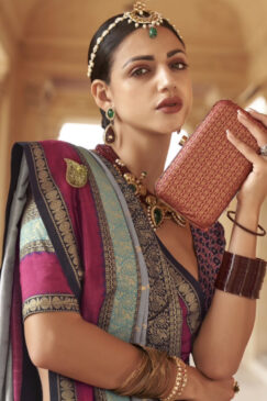 Alternative view of Blue Traditional Silk Saree