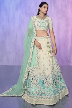 White Heavy Embroidered Bridal Lehenga Choli