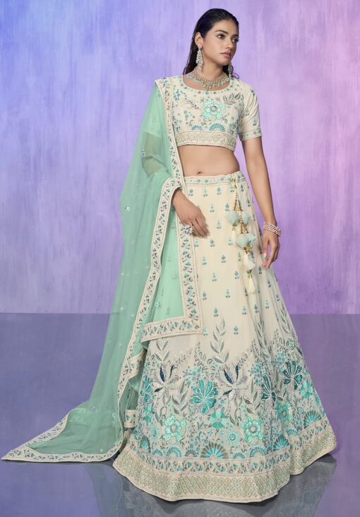 White Heavy Embroidered Bridal Lehenga Choli