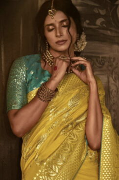 Alternative view of Yellow Dola Silk Wedding Saree