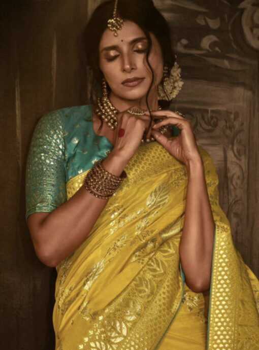 Mustard Yellow Dola Silk Saree with Blouse Fabric