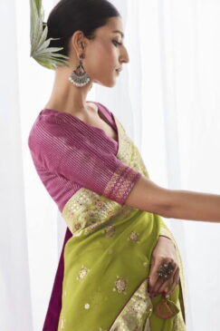 Alternative view of Lime Green Kora Silk Wedding Saree