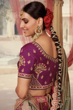Alternative view of Purple Banarasi Silk Heavy Embroidered Bridal Lehenga Choli