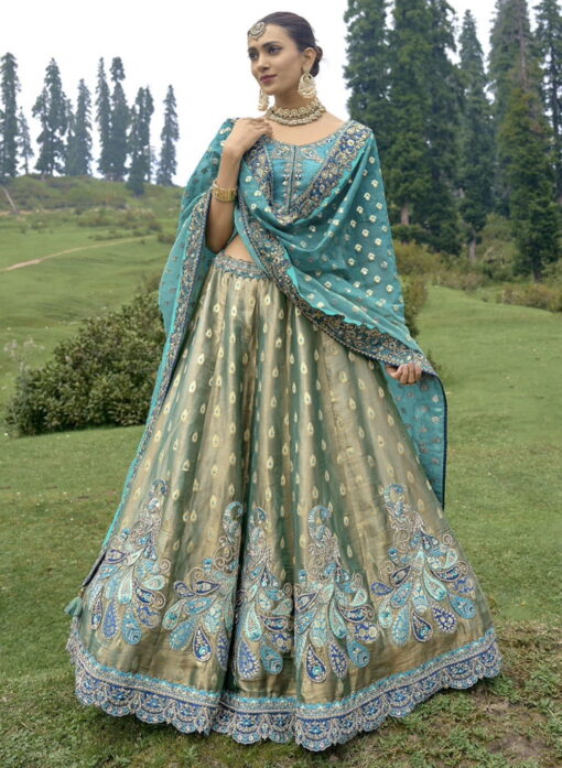 Green Silk Embroidered Bridal Lehenga Choli
