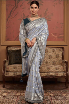 Grey Soft Dola Silk Wedding Saree