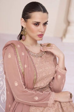 Alternative view of Peach Lucknowi Embroidered Anarkali Gown