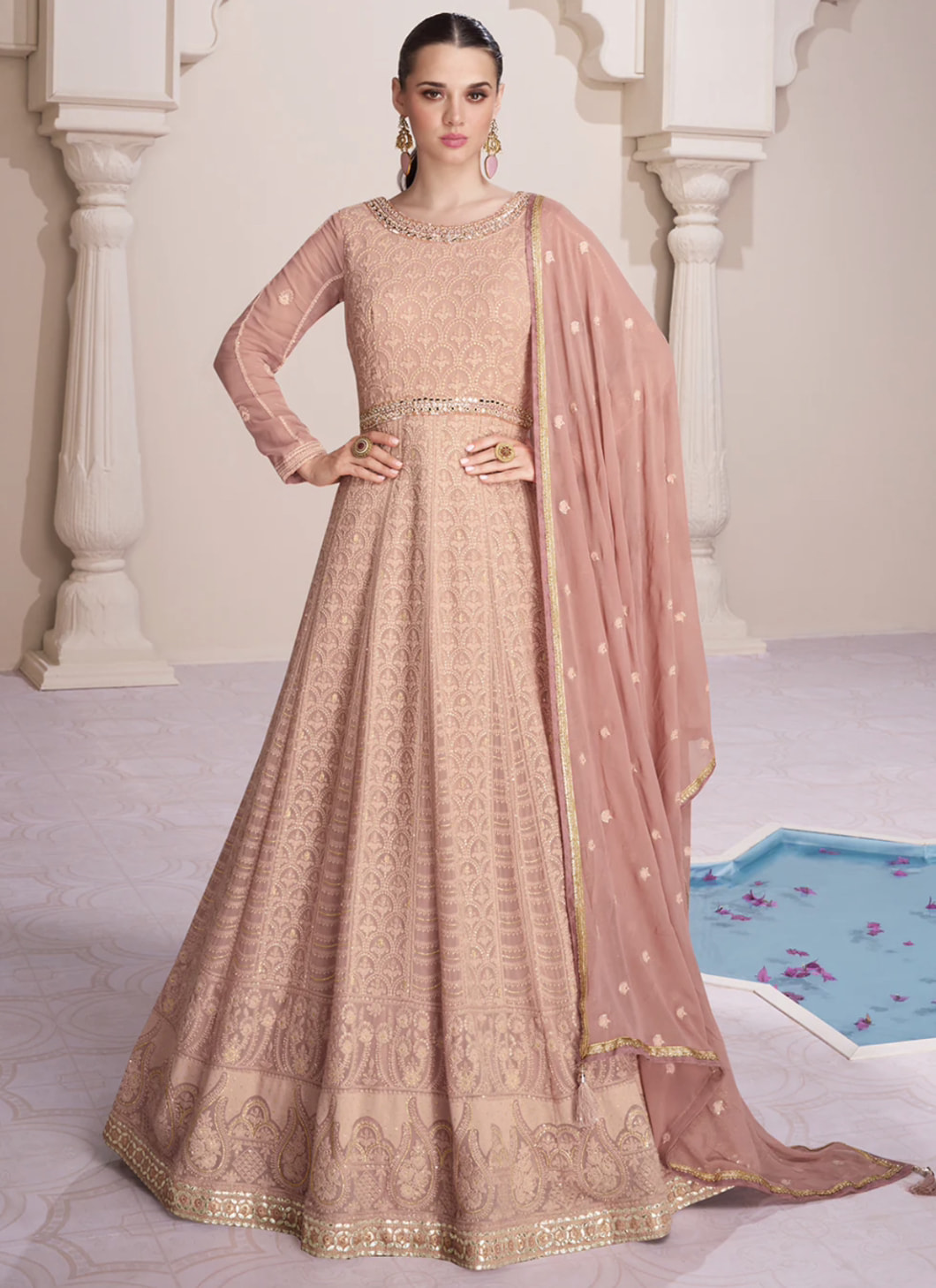 Peach sales anarkali gown