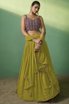 Green Georgette Embroidered Lehenga Choli