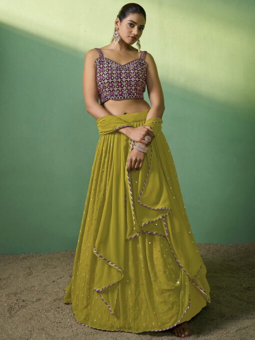 Green Georgette Embroidered Lehenga Choli
