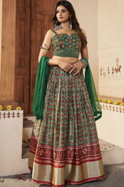 Green Silk Embroidered Lehenga Choli