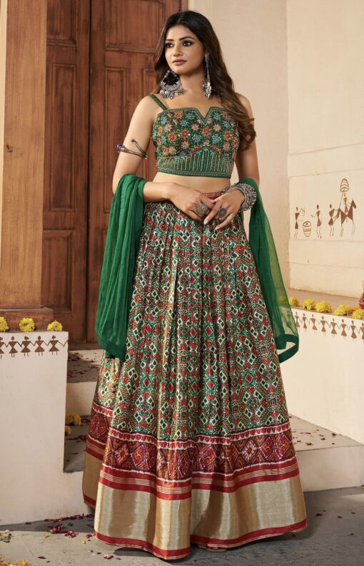 Green Silk Embroidered Lehenga Choli