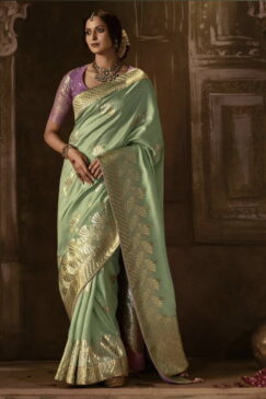 Sea Green Dola Silk Wedding Saree