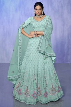 Aqua Heavy Embroidered Bridal Lehenga Choli