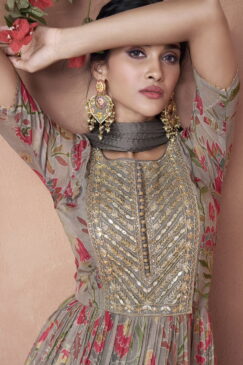 Alternative view of Grey Organza Silk Anarkali Gown