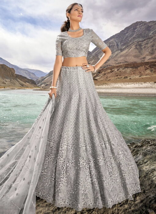 Grey Heavily Embellished Bridal Lehenga Choli