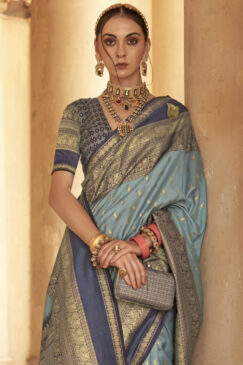 Alternative view of Blue Traditional Silk Saree