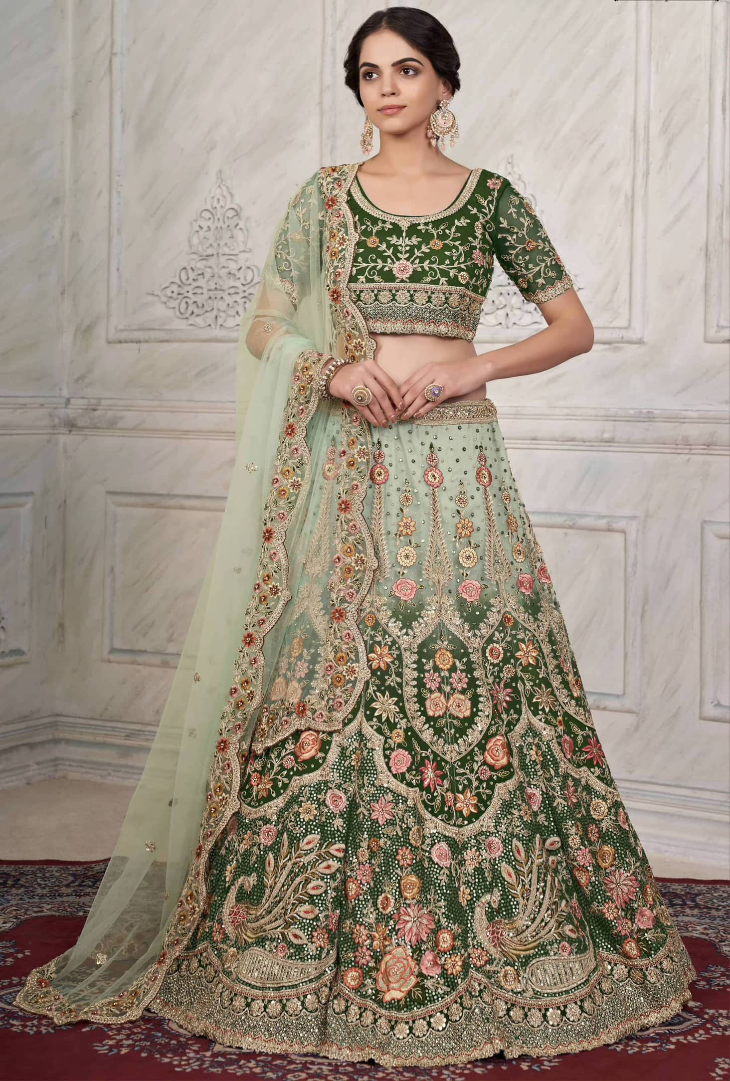 Green Net Embroidered Bridal Lehenga Choli Lehengas Designer Collection