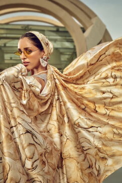 Alternative view of Off White Print Satin Silk Saree