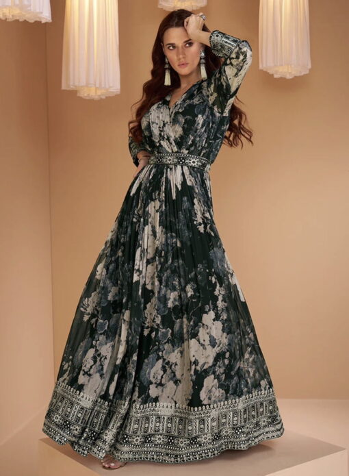 Black Georgette Embroidered Anarkali Gown
