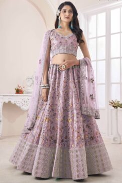 Pink Art Silk Embroidered Bridal Lehenga Choli