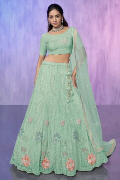 Aqua Heavy Embroidered Bridal Lehenga Choli