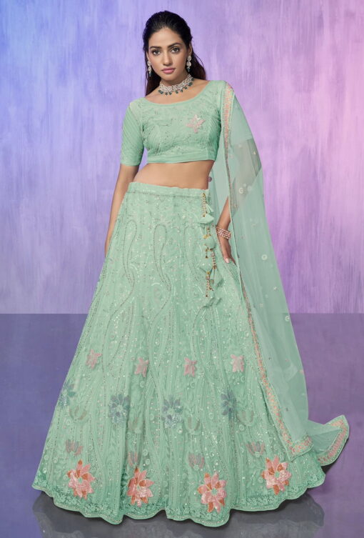 Aqua Heavy Embroidered Bridal Lehenga Choli