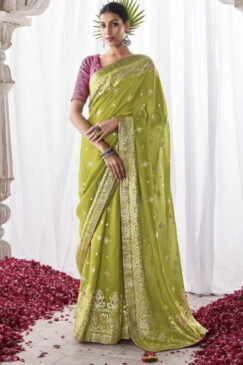 Lime Green Kora Silk Wedding Saree