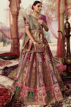 Purple Banarasi Silk Heavy Embroidered Bridal Lehenga Choli