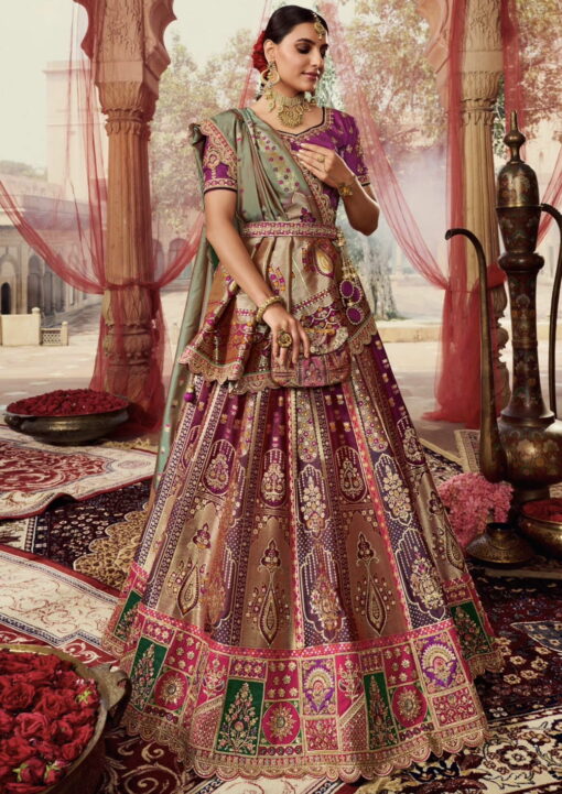 Purple Banarasi Silk Heavy Embroidered Bridal Lehenga Choli