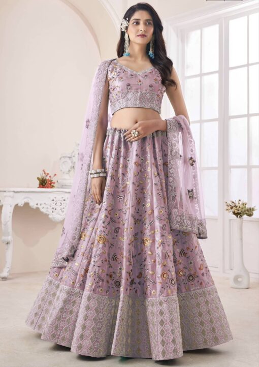 Pink Art Silk Embroidered Bridal Lehenga Choli