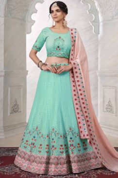 Turquoise Georgette Embroidered Bridal Lehenga Choli
