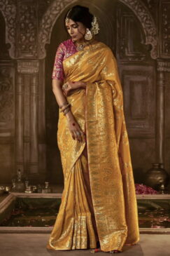 Mustard Dola Silk Wedding Saree