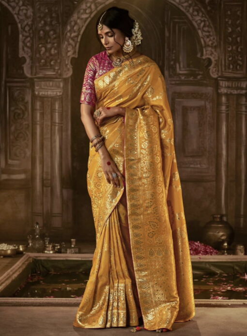 Mustard Dola Silk Wedding Saree
