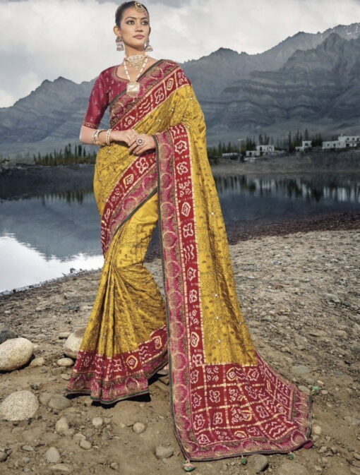 Mustard Bandhani Bridal Saree
