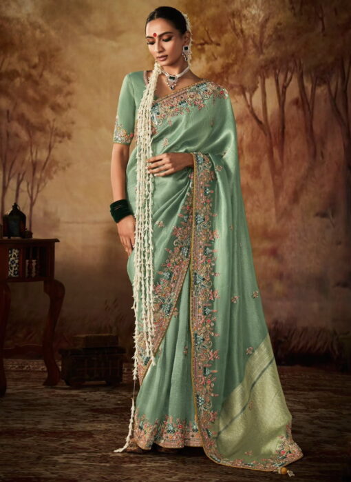 Mint Green Kanjivaram Silk Wedding Saree