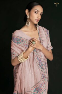 Alternative view of Peach Georgette Lucknowi Embroidered Wedding Saree