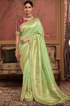 Light Green Soft Dola Silk Wedding Saree